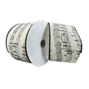 Wire Edged Chorus Ivory and Black Music Note Thick Ribbon 2 1/2 10 Yards …
