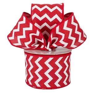 2.5&quot; Red and White Chevron Ribbon - 10 yards RG101924 - Wired