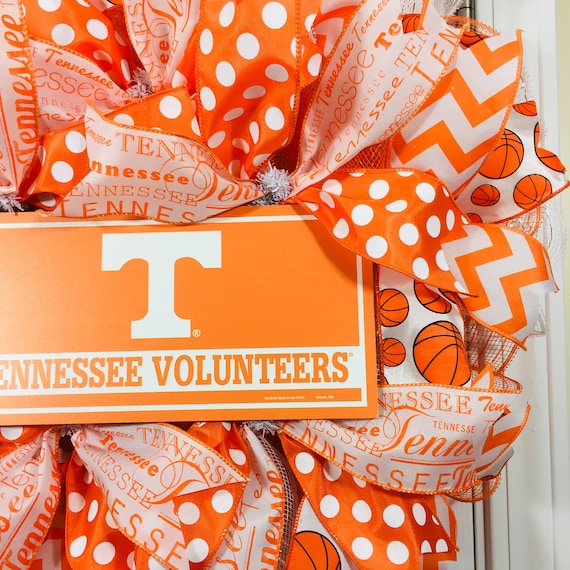 Tennessee Vols Door Hanger with Deco Mesh and Ribbon Volunteers 22 Inches