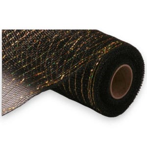 10&quot; Black Gold Metallic Deco Mesh  RE130175