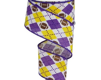 2.5&quot; Purple Yellow Argyle Football Ribbon - 10 yards RGA137623 - Wired
