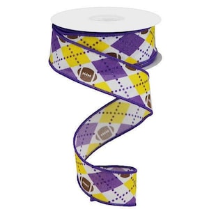 1.5" Purple Yellow Argyle Football Ribbon - 10 yards RGA137523 - Wired