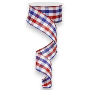 1.5" Red Blue Check Ribbon - 10 yards RG01054 - Wired