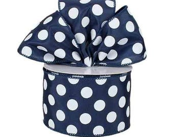 2.5&quot; Navy and White Polka Dot Ribbon - 10 yards RG158819 - Wired