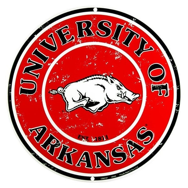 Arkansas Razorbacks Round Sign, Aluminum, Officially Licensed Product w/Hologram