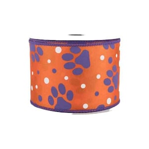 2.5&quot; Orange Purple Paw Print Ribbon - 10 yards U308-1119 - Wired