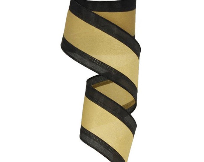 2.5 Gold Black Stripe Ribbon RN527286 Wired 10yds Etsy