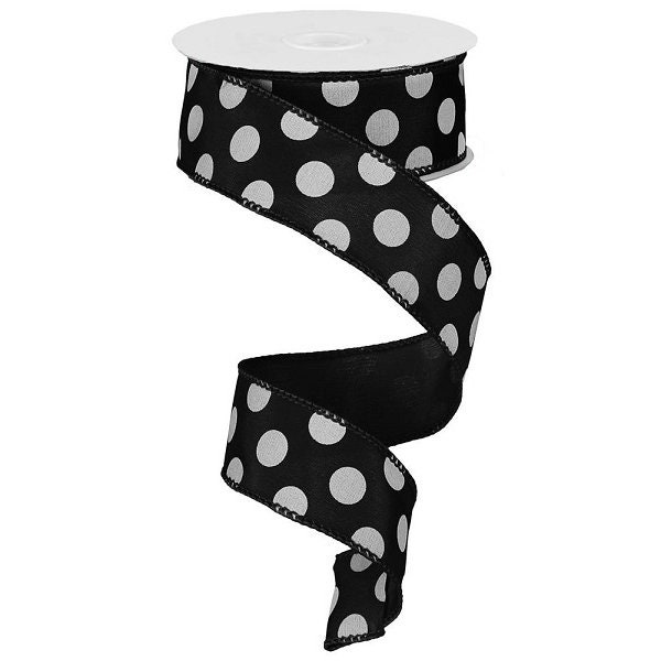 1.5”x10yds Black and White Polka Dot Ribbon RG158602