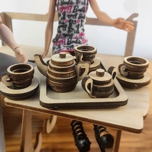1/6 Miniature Dish Set - Dollhouse Tea Set, DIY Doll Tableware, 11-Piece Kitchenware