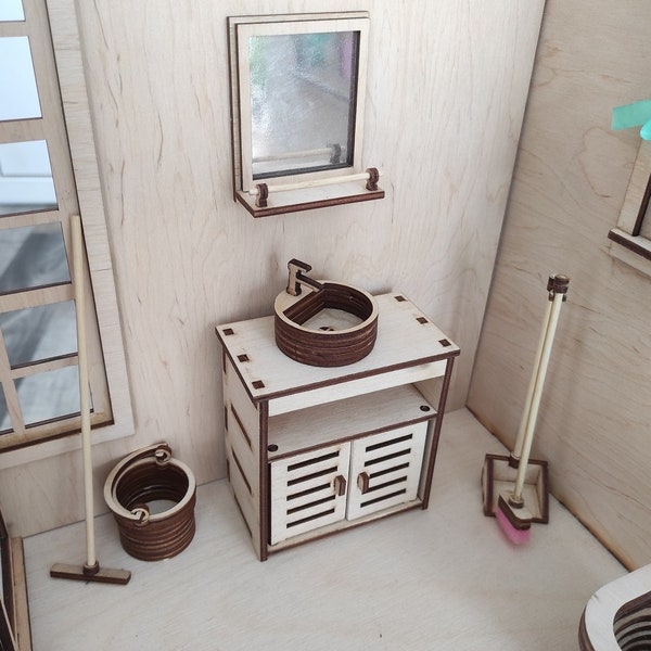 DIY dollhouse furniture for 1/6 scale. Miniature sink for dolls. DIY dollhouse bathroom sink. Miniature DIY sink. Dollhouse furniture