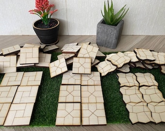 Dollhouse miniature sidewalk tiles. Miniature paving stones for doll dioramas. Miniature garden path tiles. Dollhouse walkway accessories.