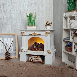 DIY Wooden Dollhouse Fireplace – Miniature 1/6 Scale Dollhouse Fireplace Decor and Furniture