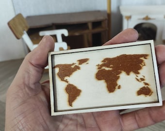Miniature World Map Dollhouse Wall Art: 1/6 Scale Decor