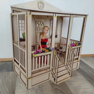 Wooden Porch for Dollhouses. Suitable for Dolls, Blythe, YoSD, BJD. Dollhouse Miniature Porch. Craft Wooden Dollhouse Porch with DIY Kit.