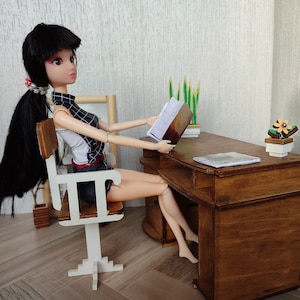 Miniature Office Desk with Chair for 1/12 Dolls - Dollhouse Furniture DIY