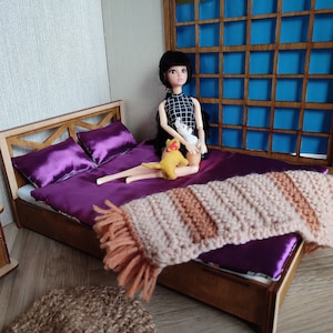 Dollhouse Bed 1/6. Doll Bed 12&quot;. Dollhouse furniture. Miniature bed. DIY miniature for dollhouse. Miniature Bed