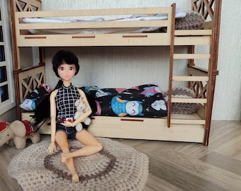 DIY 1/6 Scale Dollhouse Bunk Bed: 3-in-1 Miniature Plywood Furniture