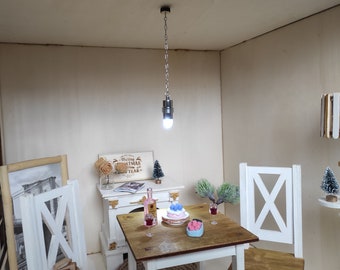 Handcrafted Miniature LED Chandelier: 1/6 Scale Dollhouse Lighting