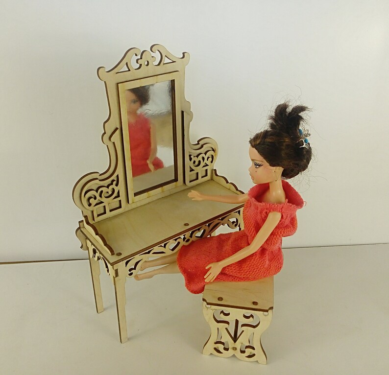 Barbie Makeup Table Doll console mirror Furniture for barbie Etsy