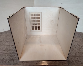 Miniatura de casa de bonecas modular em madeira compensada: escalas 1/4, 1/6 e 1/12.