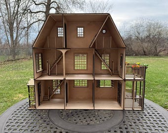 DIY 3-Stöckiges Puppenhaus Bausatz 1:12 - Miniatur Puppenhaus mit Veranda