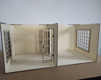 Miniature dollhouse with panoramic windows. Dollhouse kit for creating a cozy miniature interior. 1/6 Scale Miniature Room Box