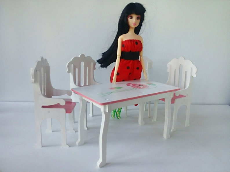 Barbie dining table Table with chairs for barbie Furniture Etsy