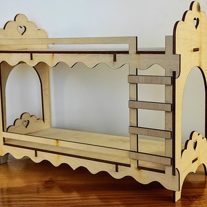 Miniature Bunk Bed 1/6 Scale: Wooden Dollhouse Furniture (DIY or Assembled)