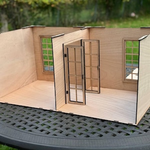 Dollhouse Room Box - 1/6 & 1/12 Scale with Windows and French Doors