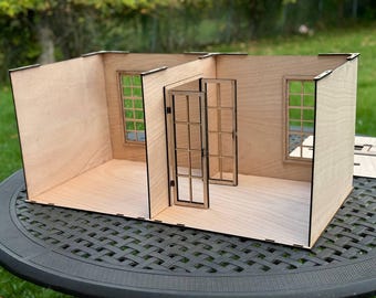 Dollhouse Room Box - 1/6 & 1/12 Scale with Windows and French Doors