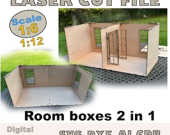 Dollhouse Roombox Laser File – 2 Designs Included – Digital Download 1/6; 1/12 Scale