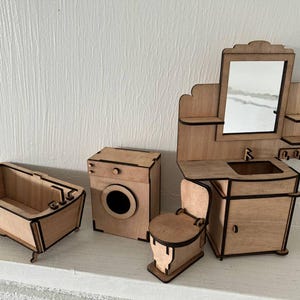 DIY Miniature Bathroom Set for Dollhouses: Toilet, Sink Vanity & Bathtub - 1/6 Scale