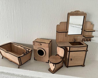 DIY Miniature Bathroom Set for Dollhouses: Toilet, Sink Vanity & Bathtub - 1/6 Scale
