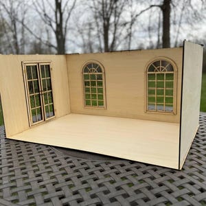 1:6 Scale Dollhouse Room Box – Arched Windows & French Doors – Wooden DIY Kit – Stackable  Modular Dollroom