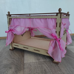Dollhouse Canopy Bed: 1/6 Scale Miniature Four Poster Bed (DIY or Assembled)