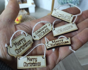 Miniature door signs for dollhouse. Dollhouse door name tags. Dollhouse door decorations. Wooden door signs for dolls. Miniature doll decor
