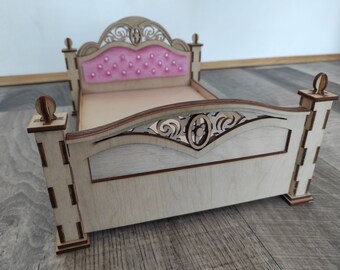 Mobili per Casa delle Bambole, Letto in Miniatura in Legno