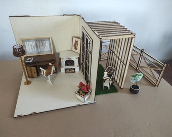 DIY Puppenhaus-Diorama mit Pergola: 1/6, 1","skala Miniature Roombox