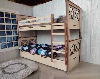 Transformable Bunk Bed 1:6 – Converts to Two Single Beds – Dollhouse Furniture