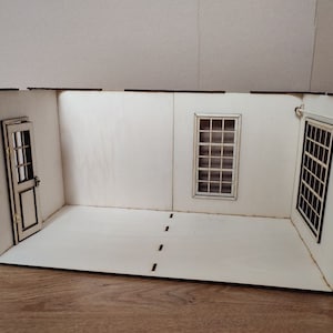 1/12 Scale Miniature Roombox with Panoramic Windows – Custom Wooden Dollhouse Room