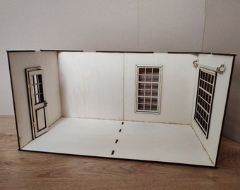 1/12 Scale Miniature Roombox with Panoramic Windows – Custom Wooden Dollhouse Room