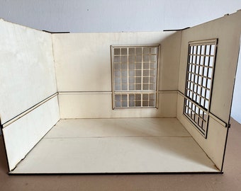 Dollhouse Roombox with Large Windows - 1:4 Scale Wooden Dollhouse Room for Miniature Interior Design