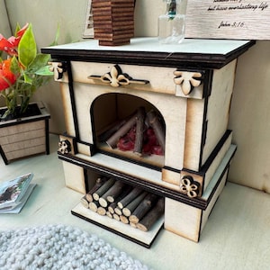 Dollhouse Fireplace 1:6 Scale – Miniature LED Fire – DIY Kit or Ready – Dollhouse Accessories Decor