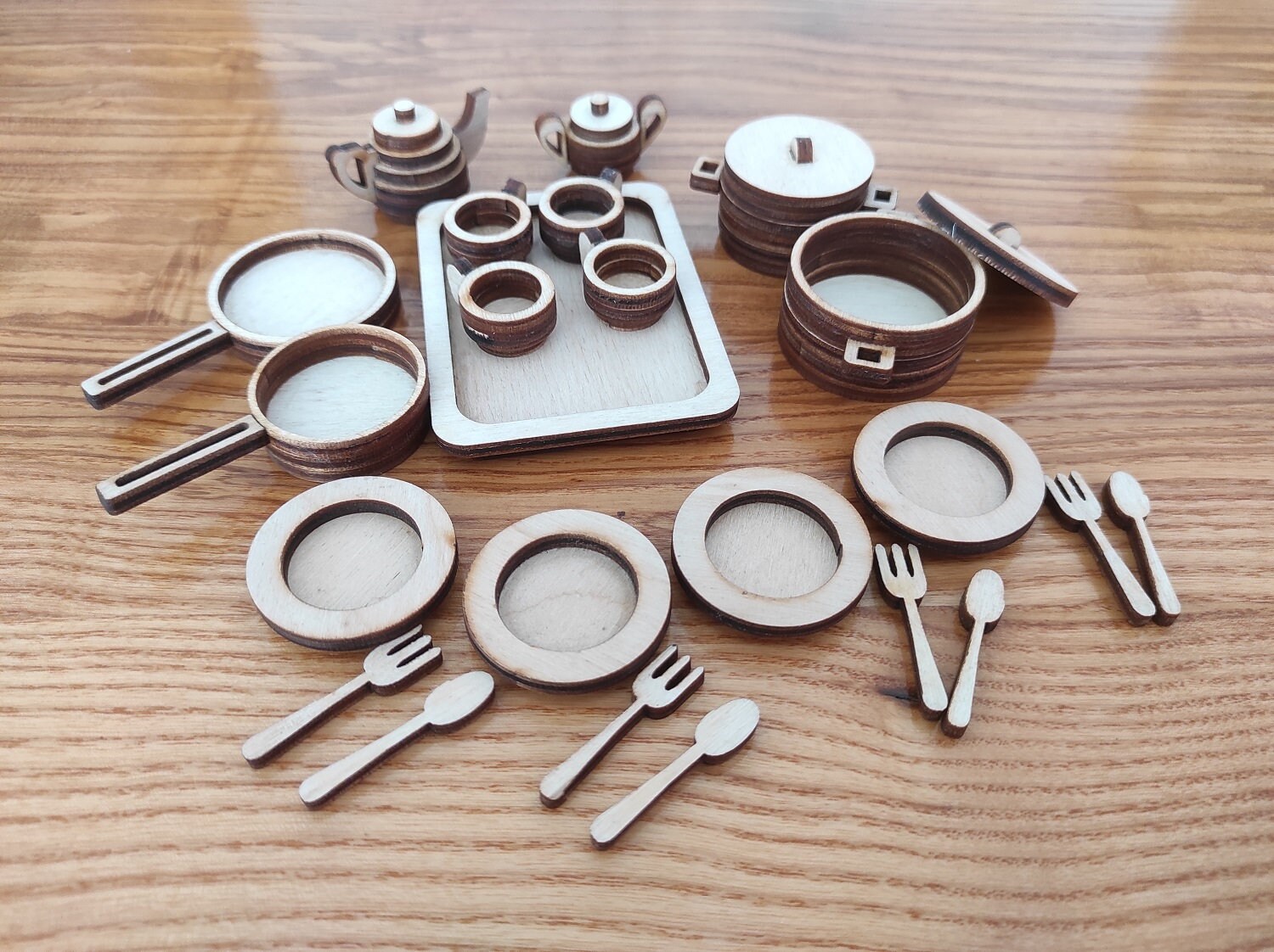 Miniature Doll Kitchenware Set - 23 Pieces of 1:6 Scale Dishes & DIY Dollhouse Accessories