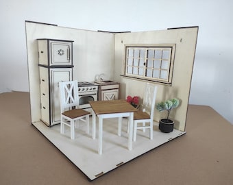 Miniature Dollhouse Room Box, Diorama: 1/6, 1\12, 1\4 Scale Collector's Plywood Display