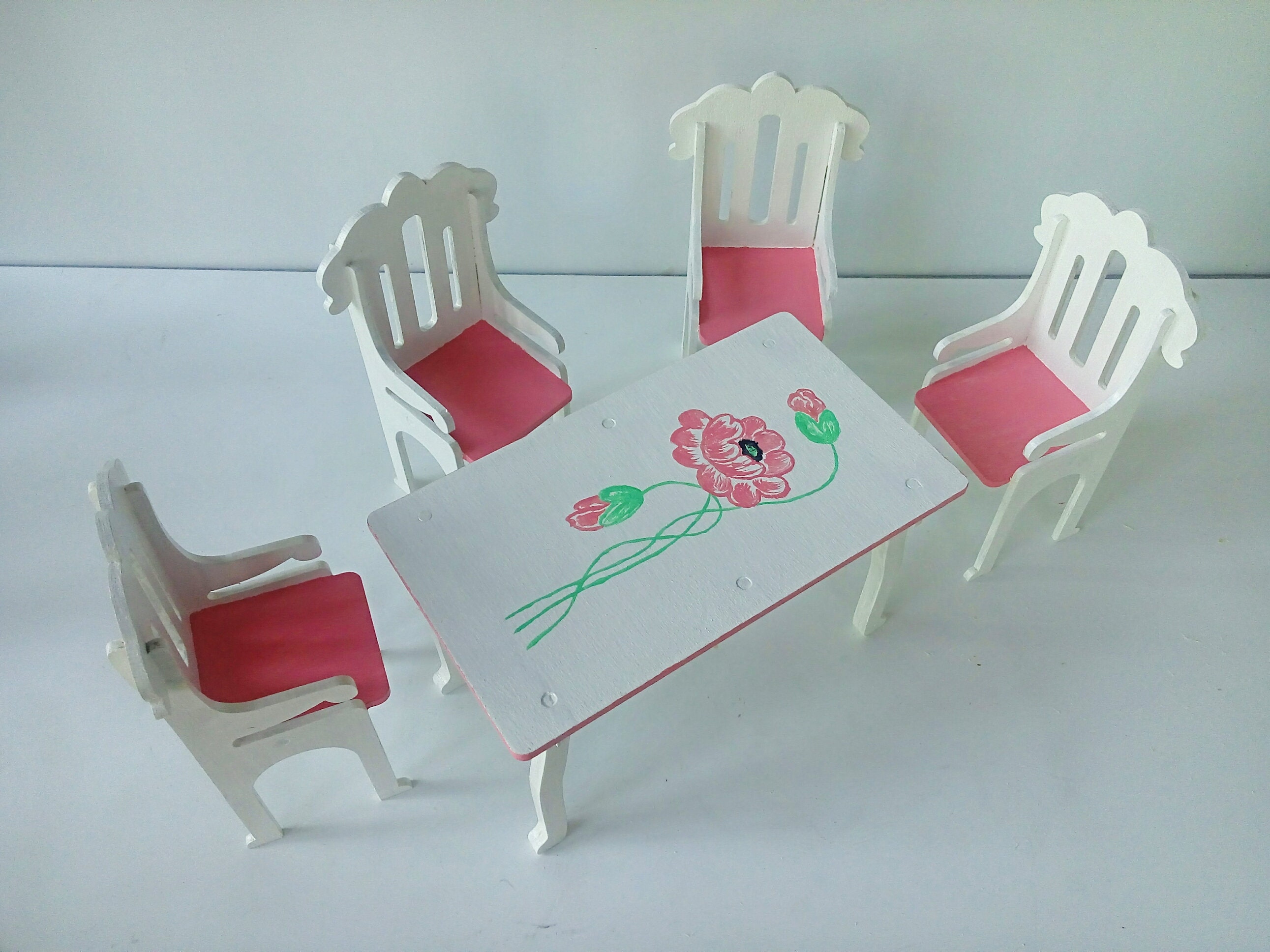 Barbie dining table Table with chairs for barbie Furniture Etsy