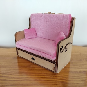 Sofa-Bed for Dolls 1:6 Scale, 12&quot; Dollhouse Furniture, Miniature Sofa, DIY Doll Furniture