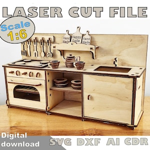 Miniatur Küchenmöbel digitaler Download. Laser geschnittene Puppenhausküche. DIY Puppenmöbel digital download. Puppenküche Schneideplan