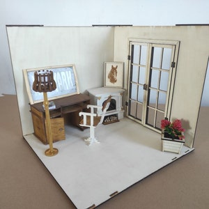 Doll Diorama with French Doors – 1/6 Scale Miniature Roombox for Collectible Dolls