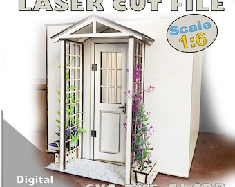 Laser cut miniature dollhouse porch File Instant Download Dollhouse Canopy DIY